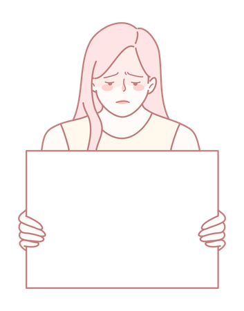 Sad Woman Holding a Blank Signboard capturing her emotions of loneliness and sorrow  Illustration