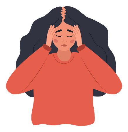 Sad woman loses her hair from scalp  Illustration