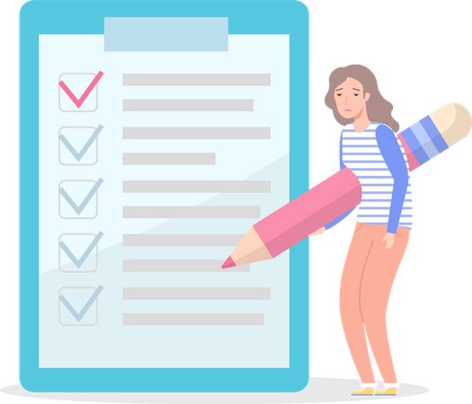 Sad woman planning checklist  Illustration