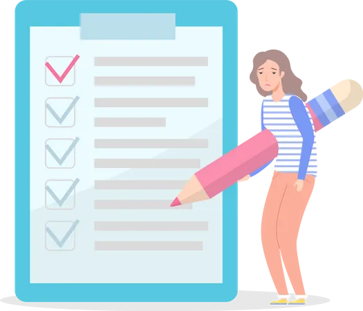 Best Sad woman planning checklist Illustration download in PNG & Vector ...