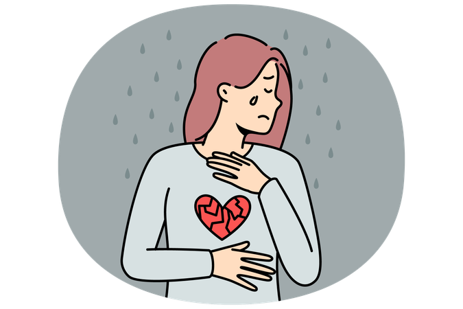 Sad woman with broken heart crying suffer from breakup  Illustration