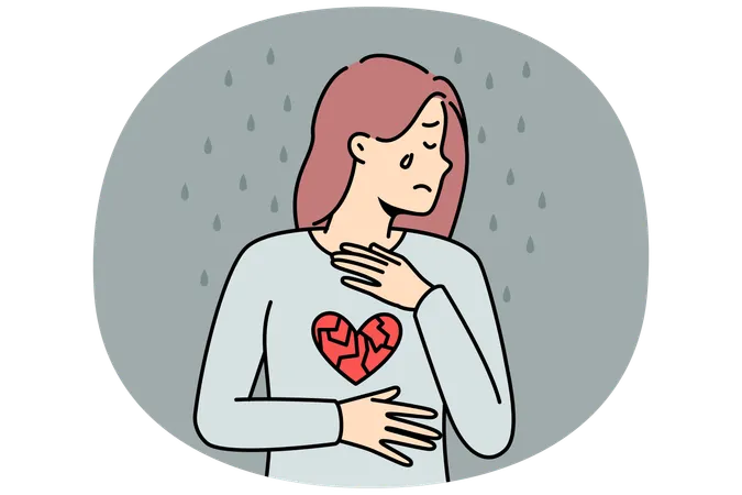 Sad woman with broken heart crying suffer from breakup  Illustration