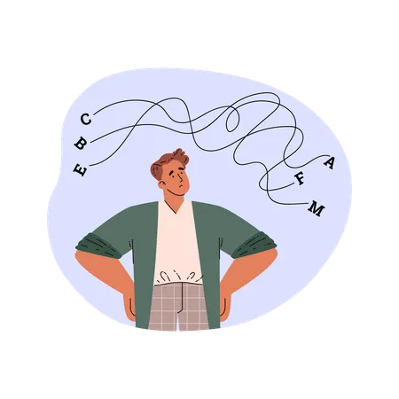 Sad young boy having learning difficulties  Illustration