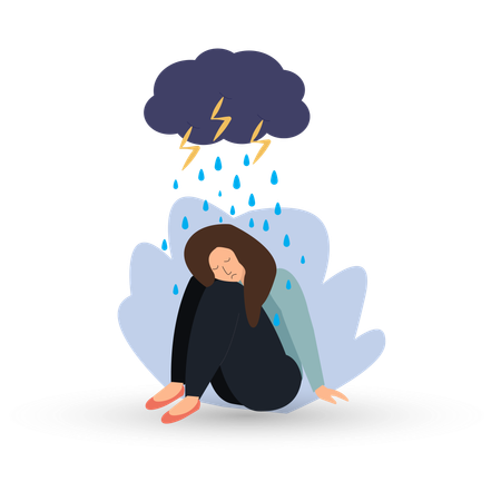 Sad young girl in depression sitting  イラスト