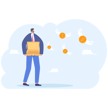 Sadness businessman with empty briefcase lost money  Illustration