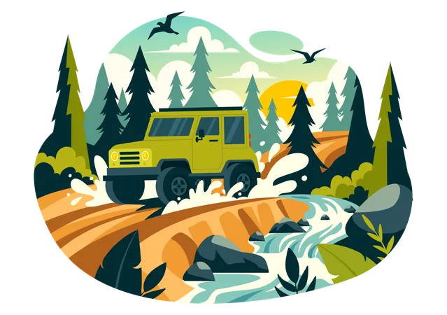 Safari ride in forest  Illustration