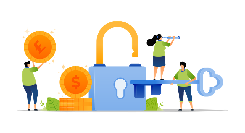 Safe and secure on protecting financial data  Illustration