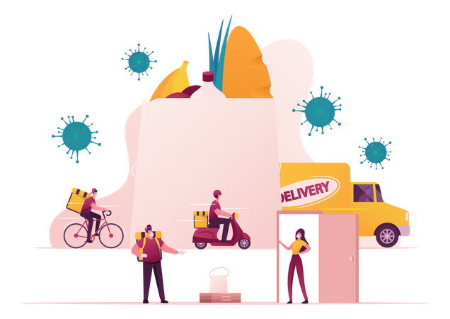 Safe Food Delivery During Coronavirus Illustration