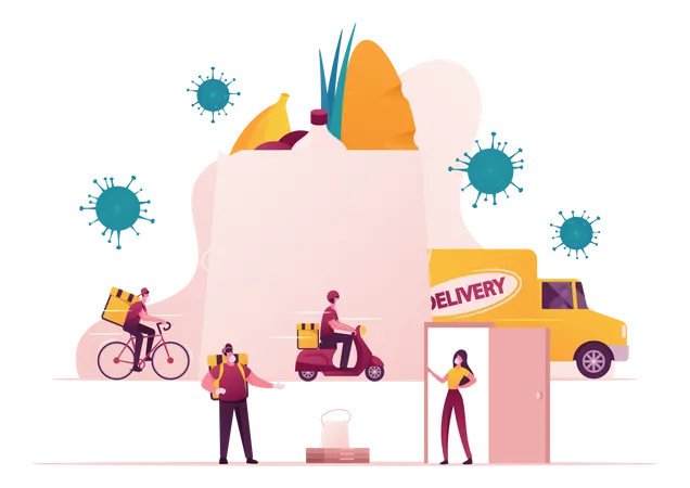 Safe Food Delivery During Coronavirus  Illustration