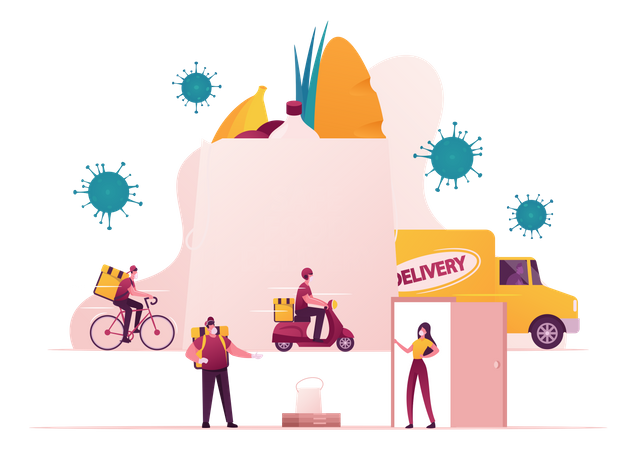 Safe Food Delivery During Coronavirus  Illustration