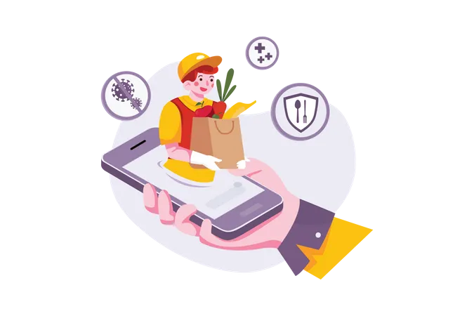 Safe food delivery with the app Illustration