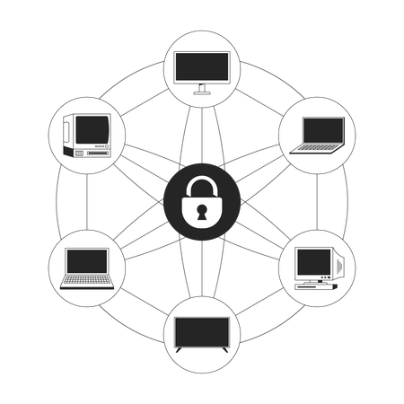 Safe network of connected devices  Illustration
