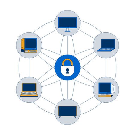 Safe network of connected devices  Illustration