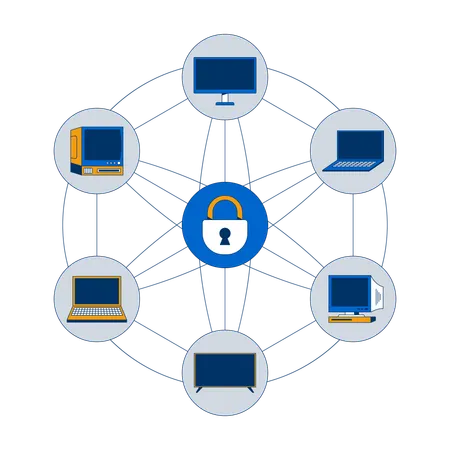 Safe network of connected devices  Illustration
