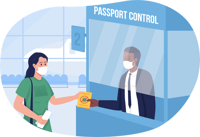 Safe passport control at airport Illustration