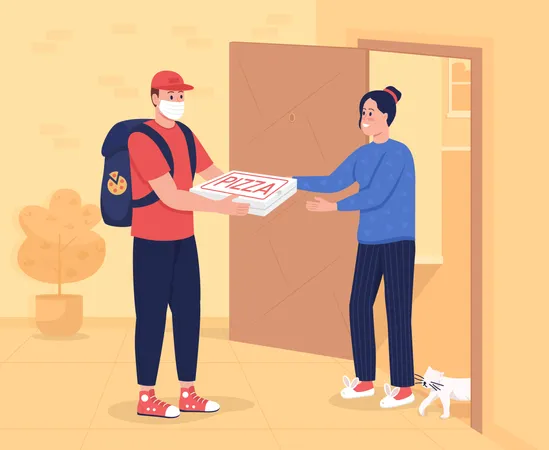 Safe pizza delivery during coronavirus pandemic  Illustration