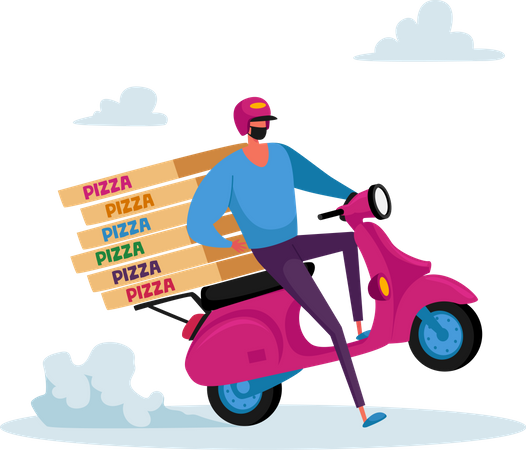 Safe pizza delivery during covid Illustration