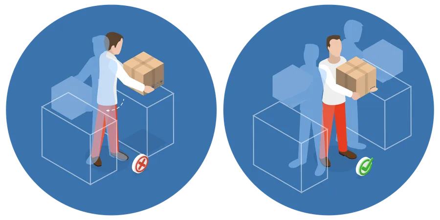 Safe Way of Manual Lifting of Weights  Illustration