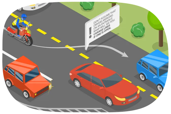 3 D Isometric Flat Vector Conceptual Illustration Of Safety Driving Merging On An Entrance Ramp 일러스트레이션