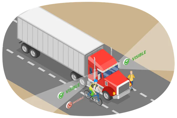 안전 트럭 운전 규칙에 대한 3 D 아이소메트릭 평면 벡터 그림 사각지대 파악 일러스트레이션