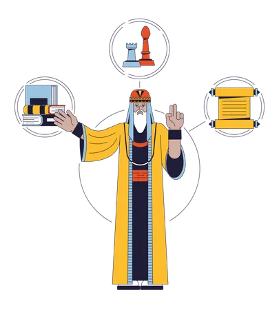 Sage Archetype Flat Line Concept Vector Hero Illustration Wise Man With Long Beard 2 D Cartoon Outline Character On White For Web UI Design Psychology Personality Editable Isolated Color Hero Image 일러스트레이션