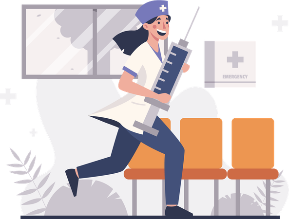 Sage-femme courant avec des injections  Illustration