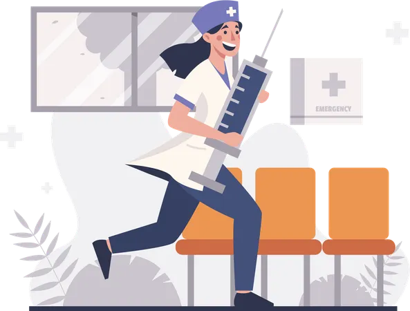 Sage-femme courant avec des injections  Illustration