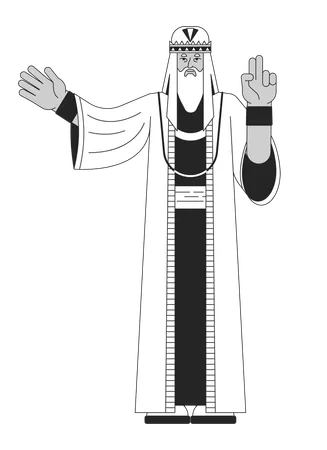 Sage Man Flat Line Black White Vector Character Wise Man In Long Mantle Editable Outline Full Body Person Simple Cartoon Isolated Spot Illustration For Web Graphic Design 일러스트레이션