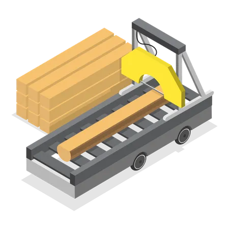 Sägewerksmaschinen zum Schneiden von Holzbrettern  Illustration