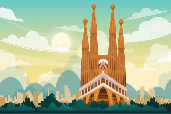 Sagrada Familia Gaudi Basilica in Barcelona  Illustration