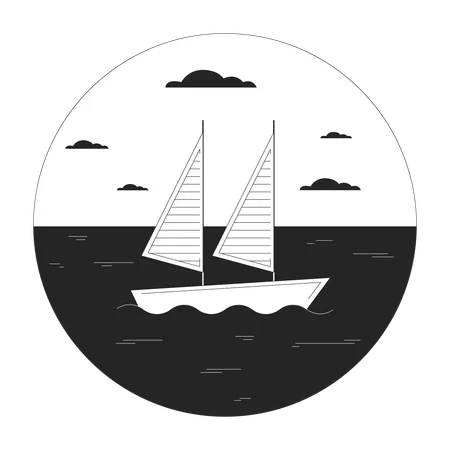 Sailboat On Water Bw Vector Spot Illustration Yacht Ocean Sea Boating 2 D Cartoon Flat Line Monochromatic Circle Seascape For Web UI Design Yachting Sport Editable Isolated Outline Hero Image Illustration
