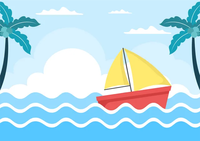 Sailing Boat in sea Illustration