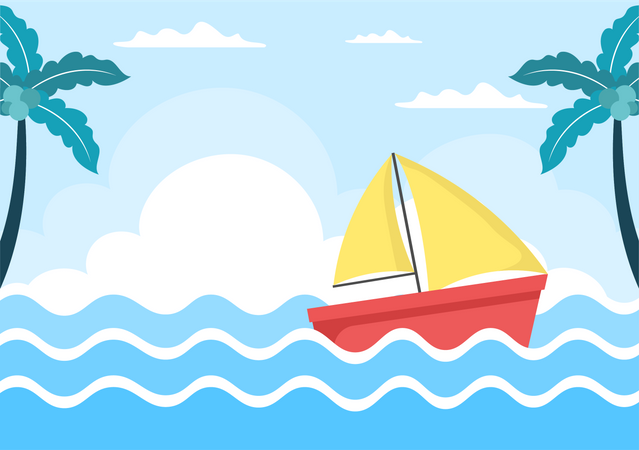 Sailing Boat in sea  Illustration