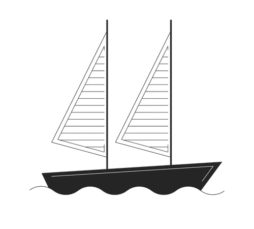 Sailing Sailboat Waves Flat Monochrome Isolated Vector Object Watercraft Maritime Transport Editable Black And White Line Art Drawing Simple Outline Spot Illustration For Web Graphic Design Illustration