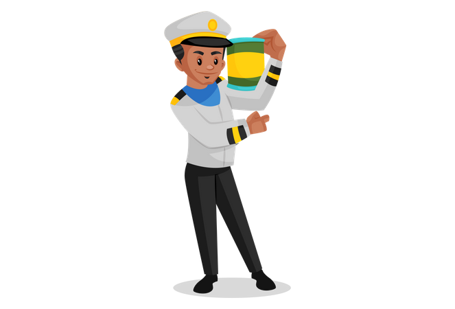 Sailor is holding a box on his shoulder Illustration