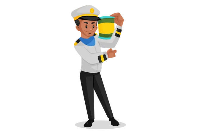 Sailor is holding a box on his shoulder  Illustration