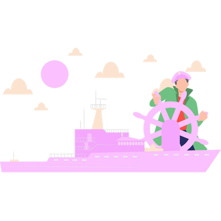 Sailor is sailing a ship in the sea  イラスト