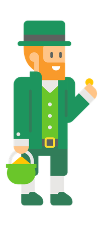 Saint Patrick Elf Holding Gold coins Bowl  Illustration