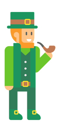 Saint Patrick Elf smoking with smoking pipe  Illustration