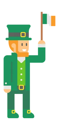 Saint Patrick Elf with flag  Illustration