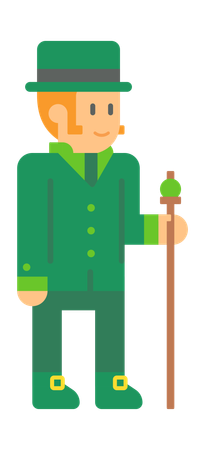 Saint Patrick Elf with stick  Illustration