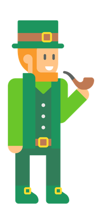 Saint Patrick Elf raucht mit Pfeife  Illustration