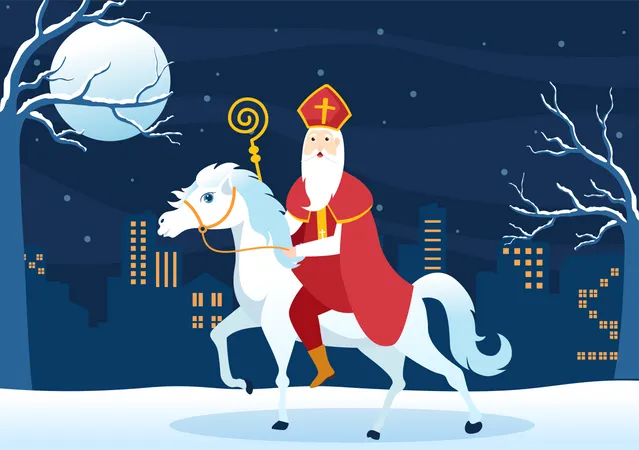 Saint riding horse on Nicholas night Illustration