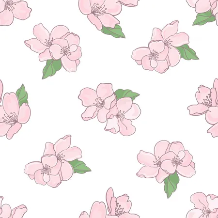 FLORAL FABRIC Sakura Flower Season Nature Spring Holiday Cartoon Seamless Pattern Vector Illustration For Print Fabric And Digital Paper Illustration