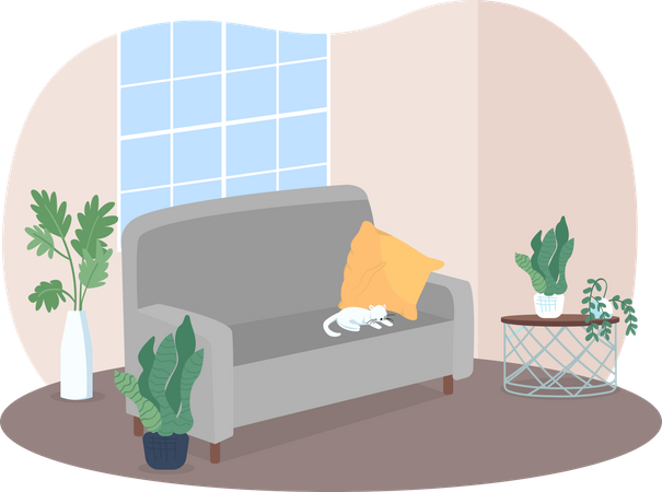 Sala de estar com sofá cinza  Ilustração