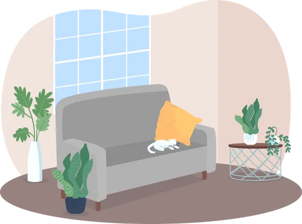 Sala de estar com sofá cinza  Ilustração