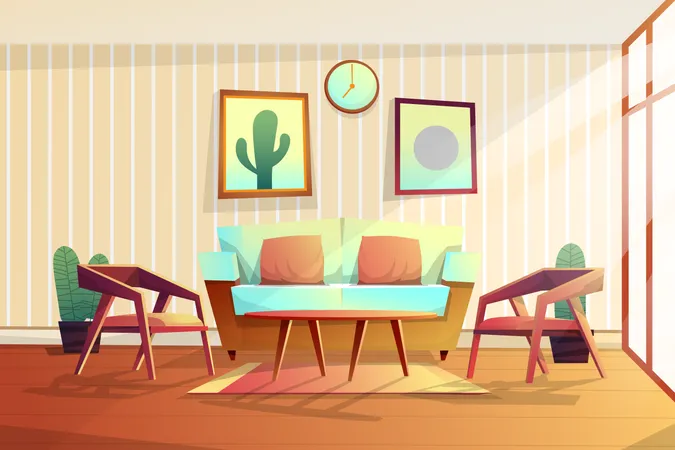 Sala de estar com sofá e cadeira  Ilustração