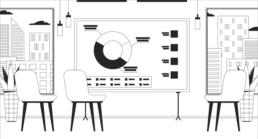 Quadro de apresentação de gráficos de sala de aula vazia  Ilustração