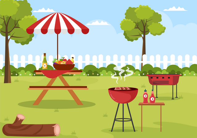 Salad and Tomatoes for Barbecue Illustration