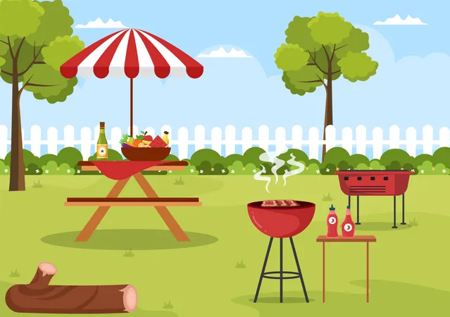 Salad and Tomatoes for Barbecue  Illustration